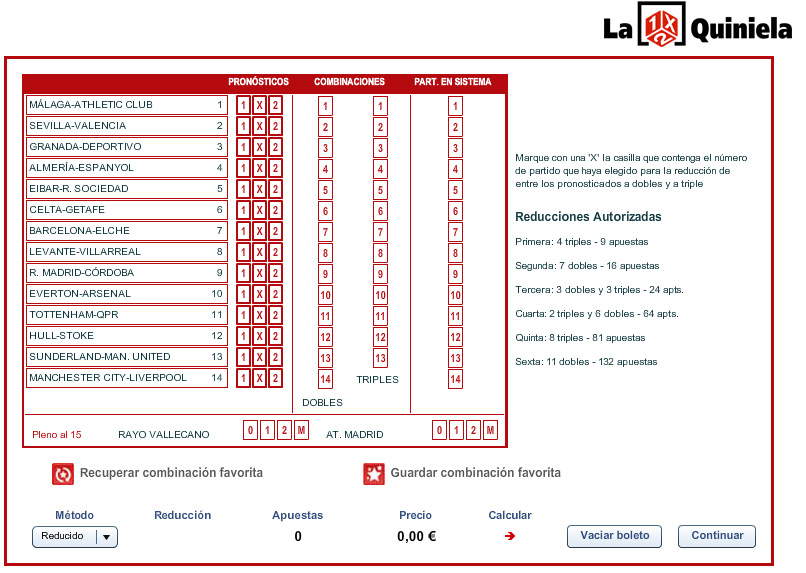 Como rellenar quiniela reducida